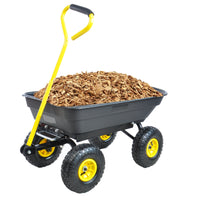 Folding Car Poly Garden Dump Truck With Steel Frame, 10 Inches. Pneumatic Tire, 300 Lb Capacity Body 55L Black Black Metal