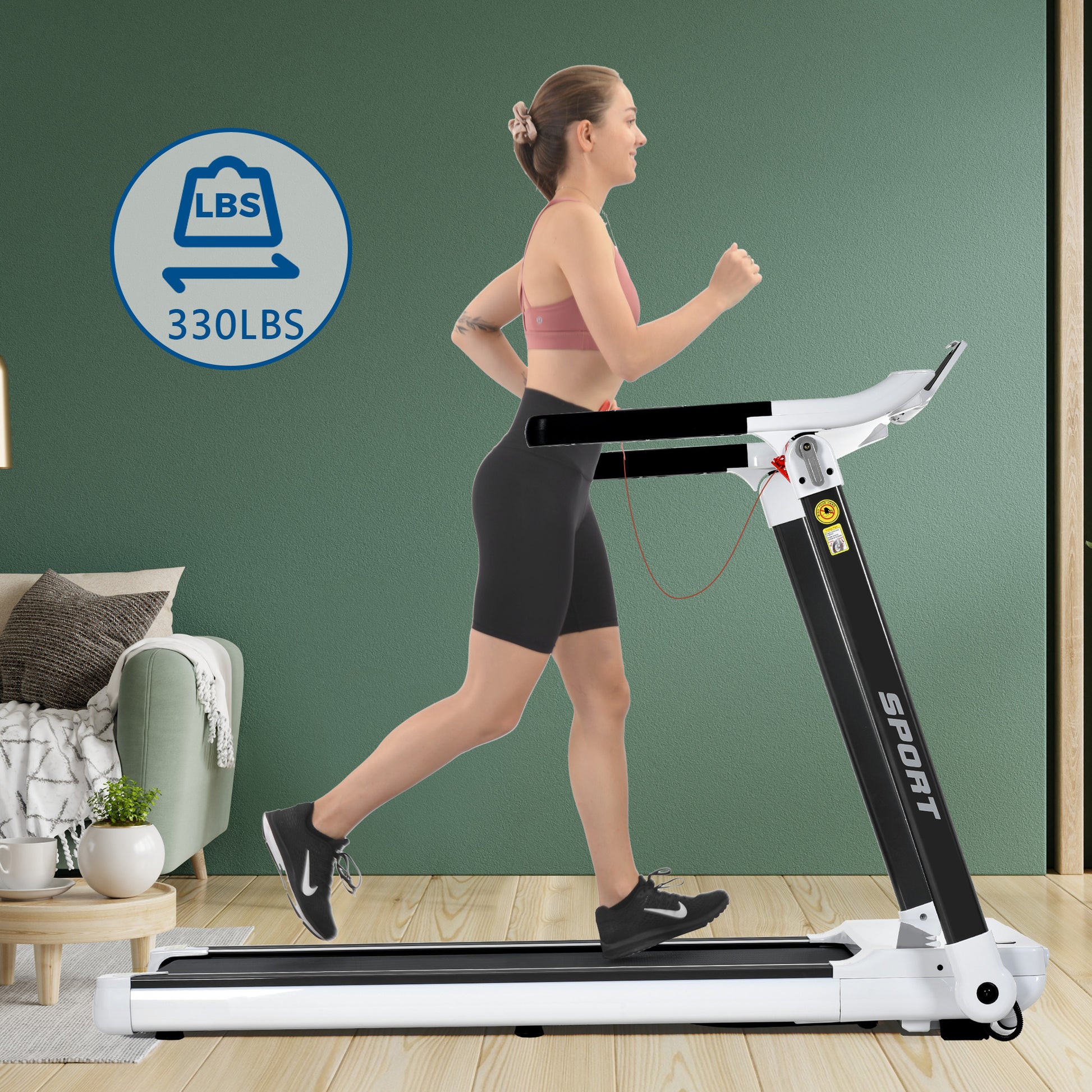 Portable Compact Treadmill Electric Motorized 3.5Hp 14Km H Medium Running Machine Motorised Gym 330Lbs Foldable For Home Gym Fitness Workout Jogging Walking Bluetooth Speaker App Fitime White Metal