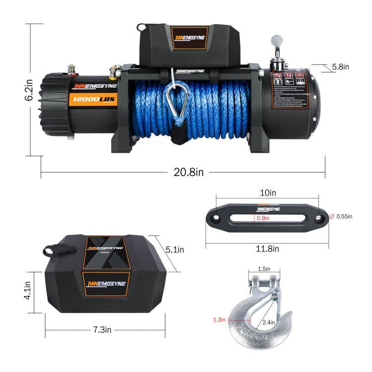 Mn Electric Winch 12V 12000Lbs Synthetic Rope Jeep Towing Truck Off Road 4Wd Black Aluminium