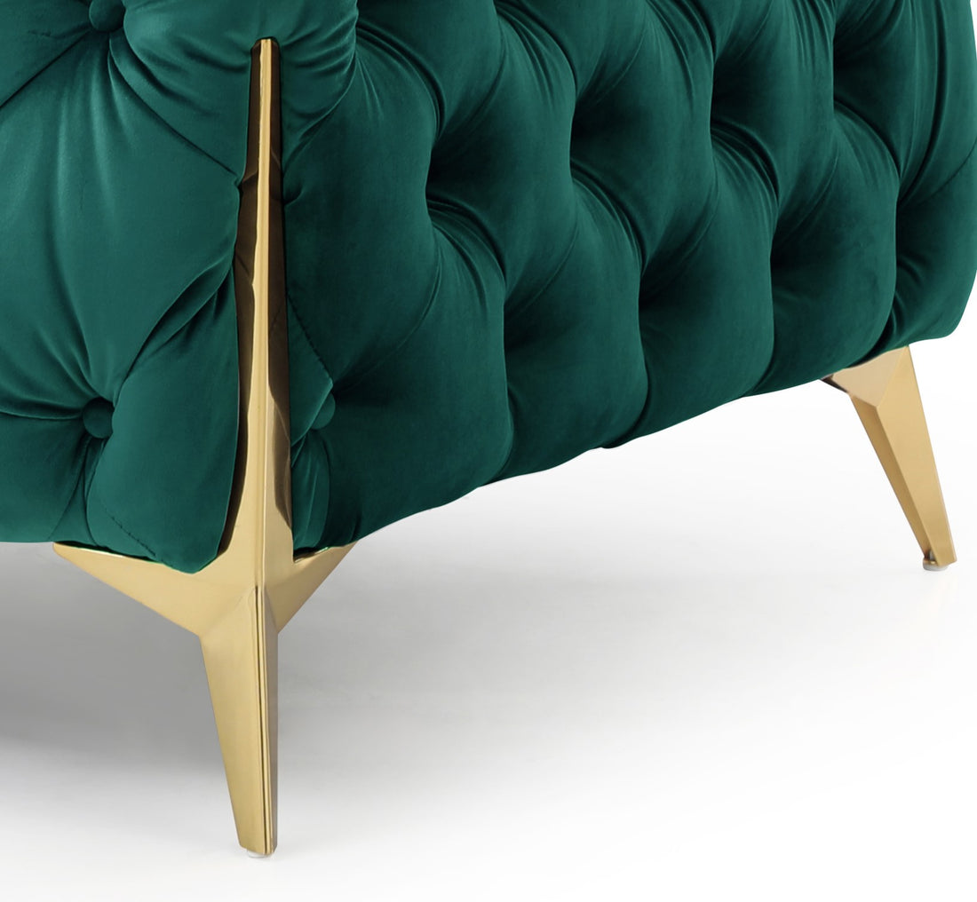 Moderno Tufted Loveseat Finished In Velvet Fabric In Green Green Wood Primary Living Space Modern Solid Wood Mdf Wood