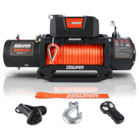 Zesuper 9500 Lbs Electric Winch Kit Waterproof Ip67 Electric Winch With Hawse Fairlead, With Both Wireless Handheld Remote And Corded Control Recovery 9500 Rope Black Aluminium