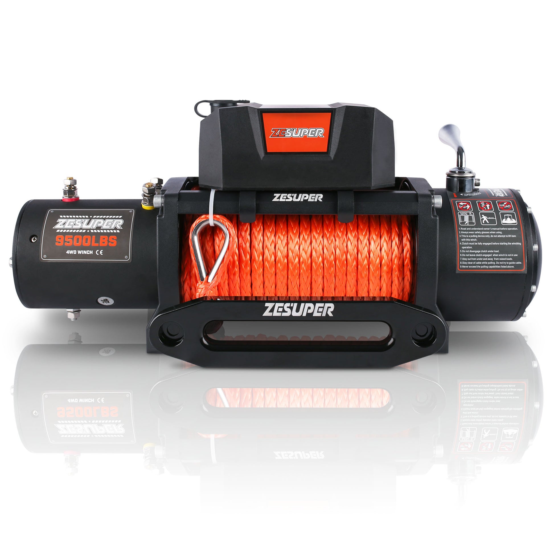 Zesuper 9500 Lbs Electric Winch Kit Waterproof Ip67 Electric Winch With Hawse Fairlead, With Both Wireless Handheld Remote And Corded Control Recovery 9500 Rope Black Aluminium