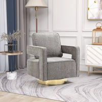 30.7"W Swivel Accent Open Back Chair Modern Comfy Sofa Chair With Gold Stainless Steel Base For Nursery Bedroom Living Room Hotel Office, Club Chair Leisure Arm Chair For Lounge Gray Chenille Gray