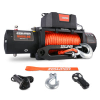 Zesuper 9500 Lbs Electric Winch Kit Waterproof Ip67 Electric Winch With Hawse Fairlead, With Both Wireless Handheld Remote And Corded Control Recovery 9500 Rope Black Aluminium