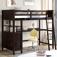 Twin Size Loft Bed With Drawers And Desk, Wooden Loft Bed With Shelves Espresso Old Sku: Lt001530Aap Espresso Solid Wood