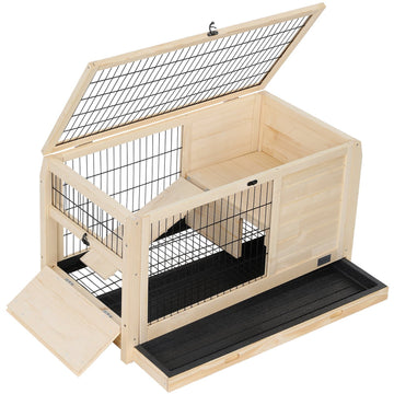 Wooden Rabbit Hutch Indoor Bunny House For Small Animals With Plastic Tray Natural Solid Wood