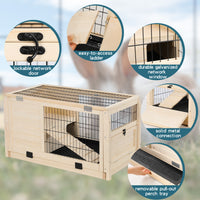 Wooden Rabbit Hutch Indoor Bunny House For Small Animals With Plastic Tray Natural Solid Wood