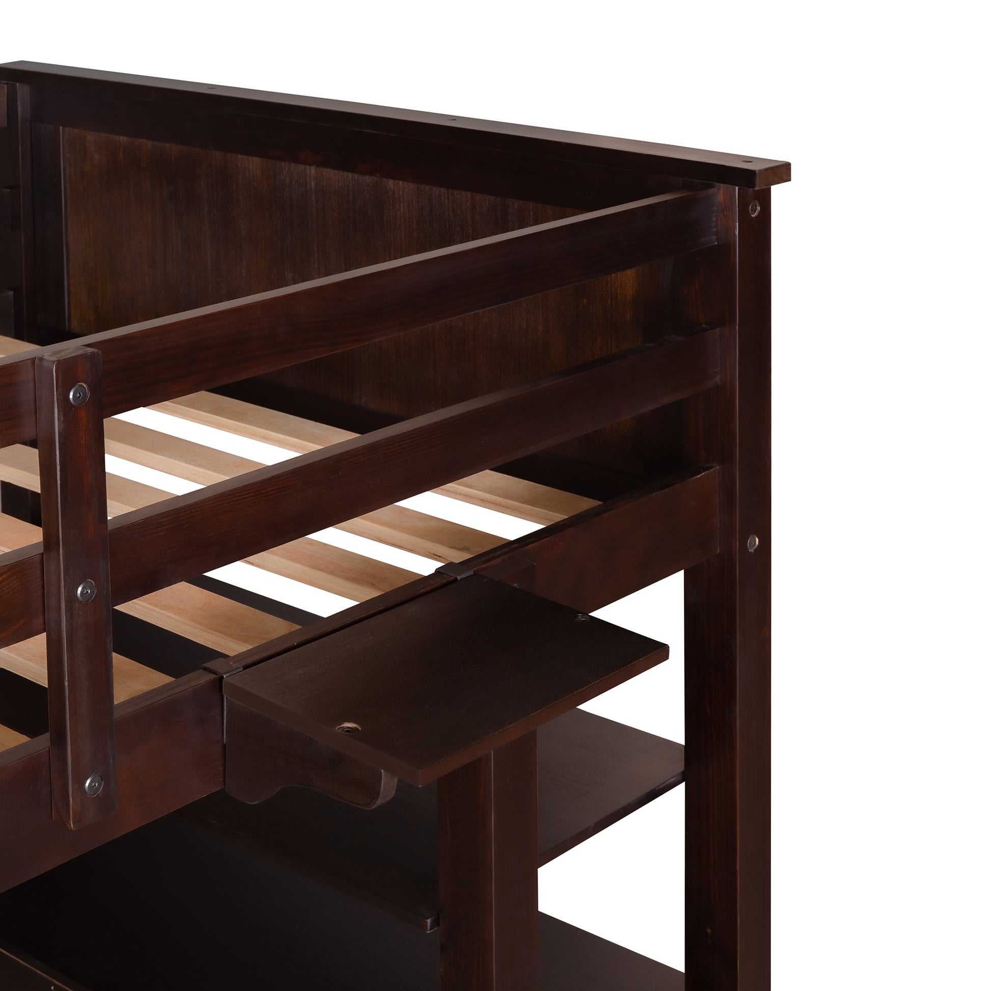 Twin Size Loft Bed With Drawers And Desk, Wooden Loft Bed With Shelves Espresso Old Sku: Lt001530Aap Espresso Solid Wood