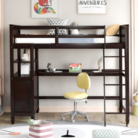 Twin Size Loft Bed With Drawers And Desk, Wooden Loft Bed With Shelves Espresso Old Sku: Lt001530Aap Espresso Solid Wood