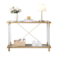 43.31'' Golden Glass Sofa Table, Acrylic Side Table, Console Table For Living Roome& Bedroom Golden Glass Iron