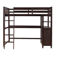 Twin Size Loft Bed With Drawers And Desk, Wooden Loft Bed With Shelves Espresso Old Sku: Lt001530Aap Espresso Solid Wood