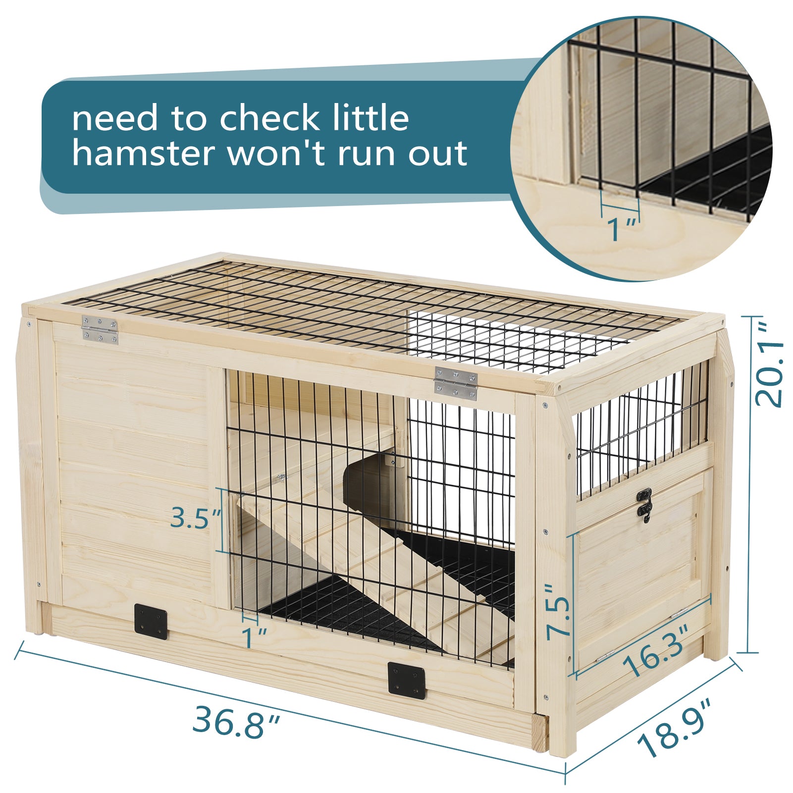 Wooden Rabbit Hutch Indoor Bunny House For Small Animals With Plastic Tray Natural Solid Wood