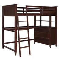 Twin Size Loft Bed With Drawers And Desk, Wooden Loft Bed With Shelves Espresso Old Sku: Lt001530Aap Espresso Solid Wood