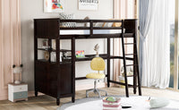 Twin Size Loft Bed With Drawers And Desk, Wooden Loft Bed With Shelves Espresso Old Sku: Lt001530Aap Espresso Solid Wood