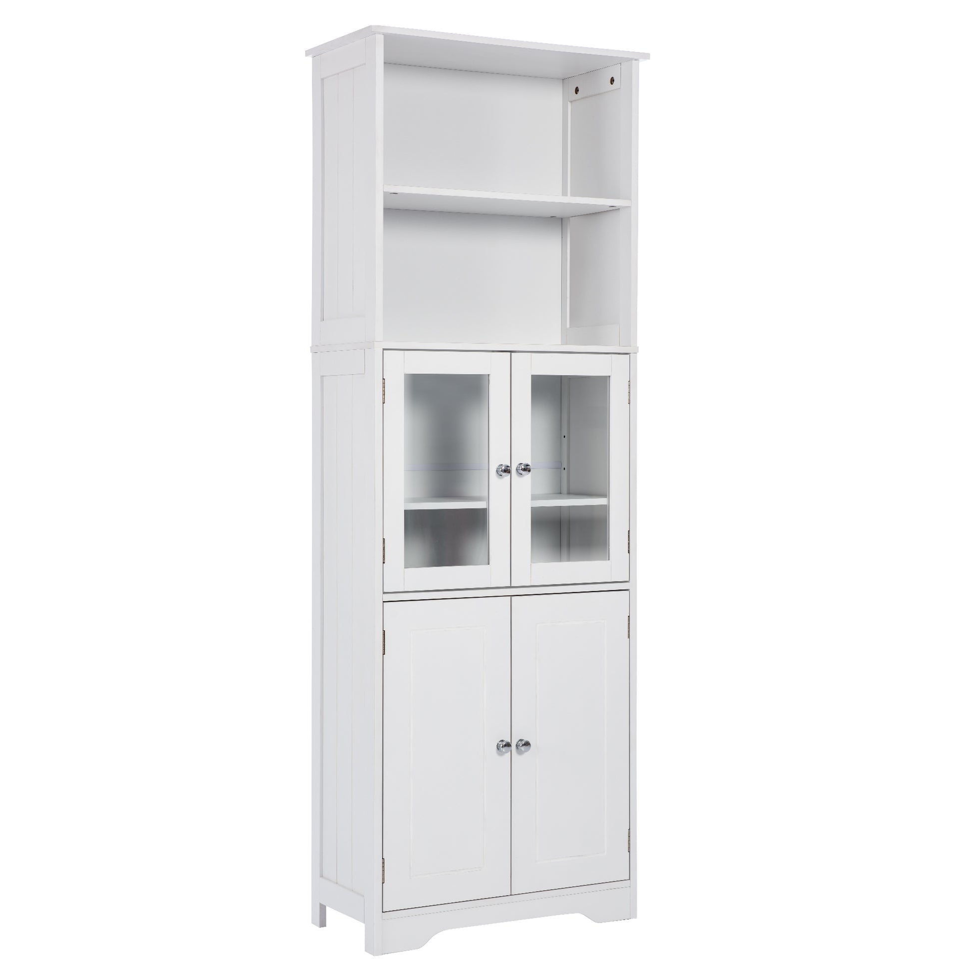 White Tall Storage Cabinet With Shelves And Doors For Bathroom, Kitchen And Living Room, Mdf Board White Mdf