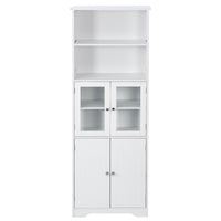 White Tall Storage Cabinet With Shelves And Doors For Bathroom, Kitchen And Living Room, Mdf Board White Mdf