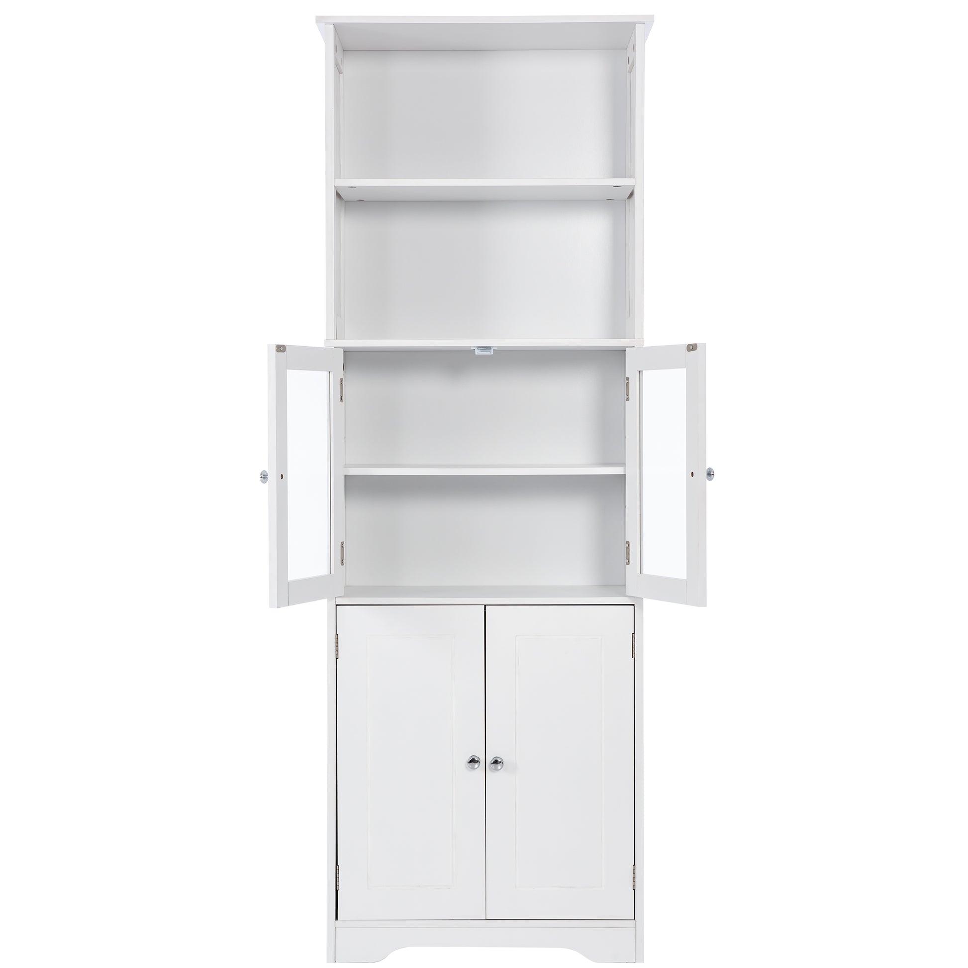 White Tall Storage Cabinet With Shelves And Doors For Bathroom, Kitchen And Living Room, Mdf Board White Mdf