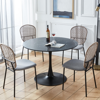 42.1"Black Tulip Table Mid Century Dining Table For 4 6 People With Round Mdf Table Top, Pedestal Dining Table, End Table Leisure Coffee Table Black Mdf