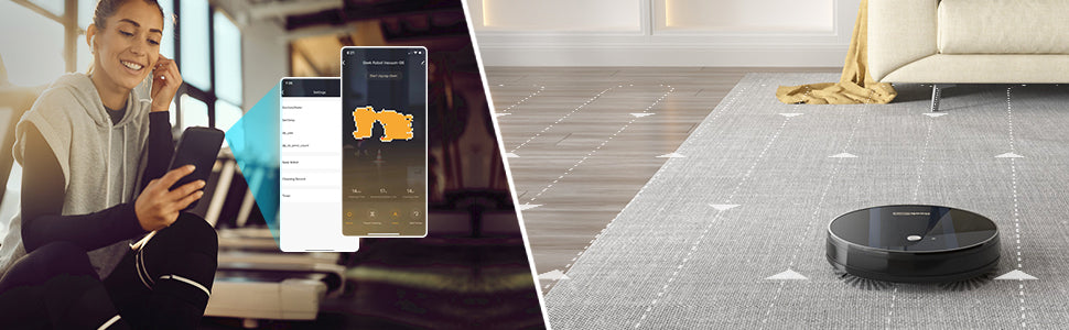 Geek Smart Robot Vacuum Cleaner G6, Ultra Thin, 1800Pa Strong Suction, Automatic Self Charging, Wi Fi Connectivity, App Control, Custom Cleaning, 100Mins Run Time Ban On Black Brown Abs Pc