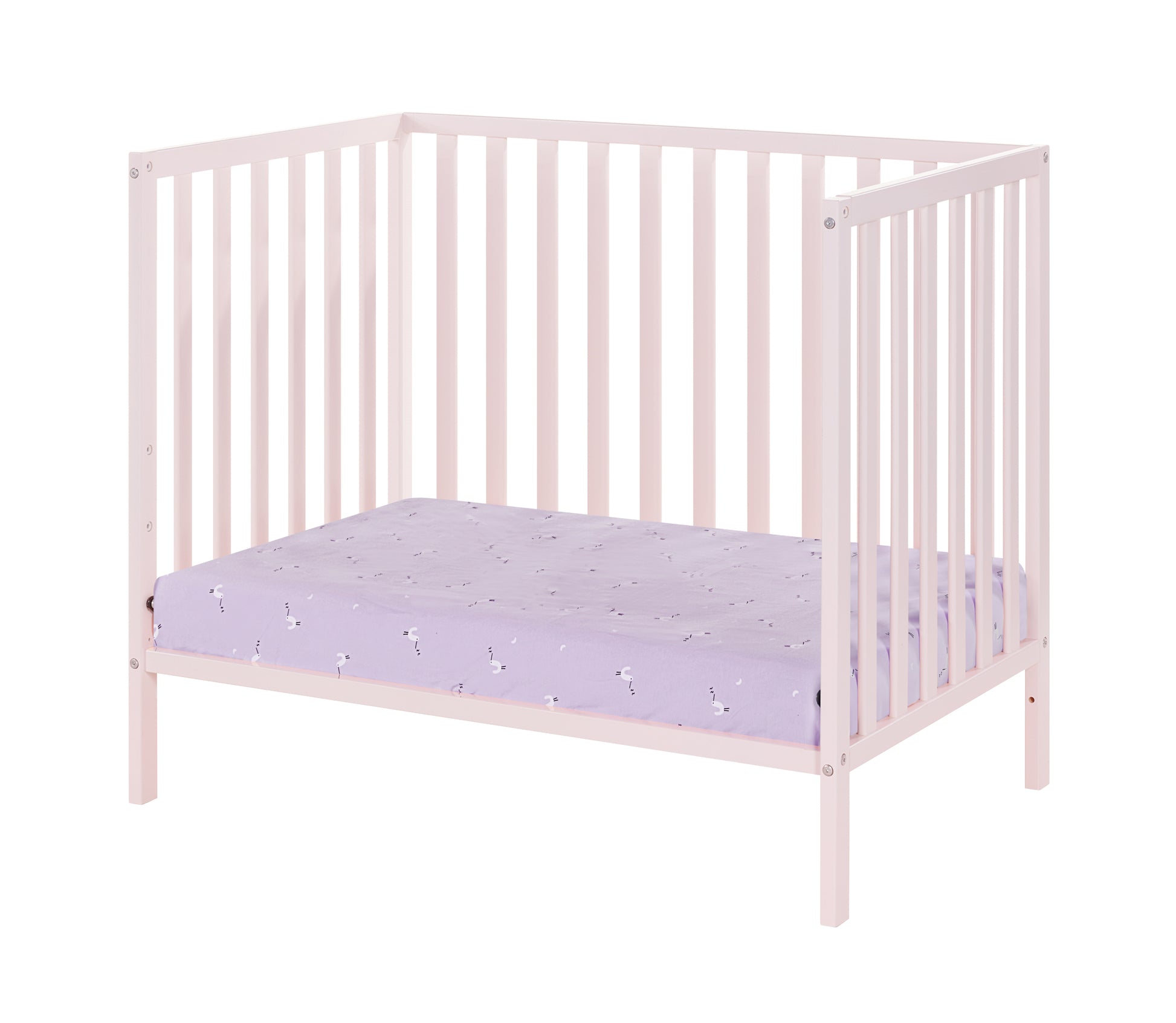 Palmer 3 In 1 Convertible Mini Crib Pastel Pink W Mattress Pad Pink Solid Wood