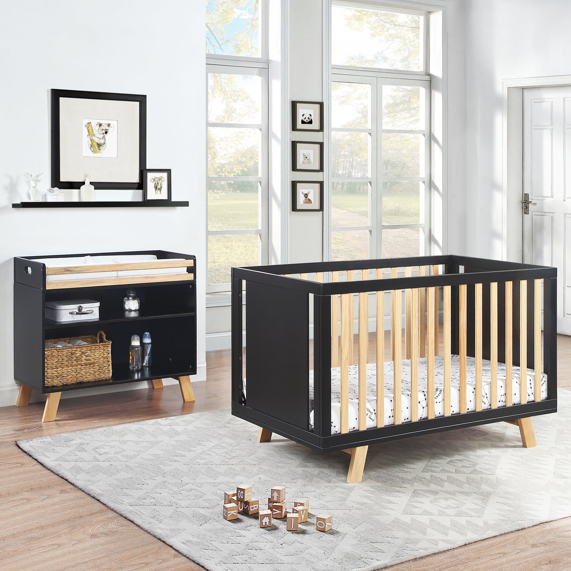 Livia 3 In 1 Convertible Island Crib Black Natural Black Solid Wood