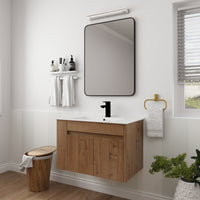 30 Inch Bathroom Vanity With White Ceramic Basin And Adjust Open Shelf Kd Packing Imitative Oak Plywood