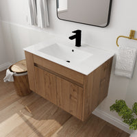 30 Inch Bathroom Vanity With White Ceramic Basin And Adjust Open Shelf Kd Packing Imitative Oak Plywood