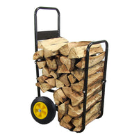 Firewood Log Cart Carrier Outdoor Or Indoor Black Steel Wood Rack Storage Mover Rolling Wheeled Metal Dolly Hauler Wood Moving Equipment Black Metal