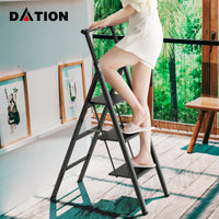 3 Step Ladder, Retractable Handgrip Folding Step Stool With Anti Slip Wide Pedal, Aluminum Stool Ladders 3 Steps, 300Lbs Safety Household Ladder Black Pc Aluminium