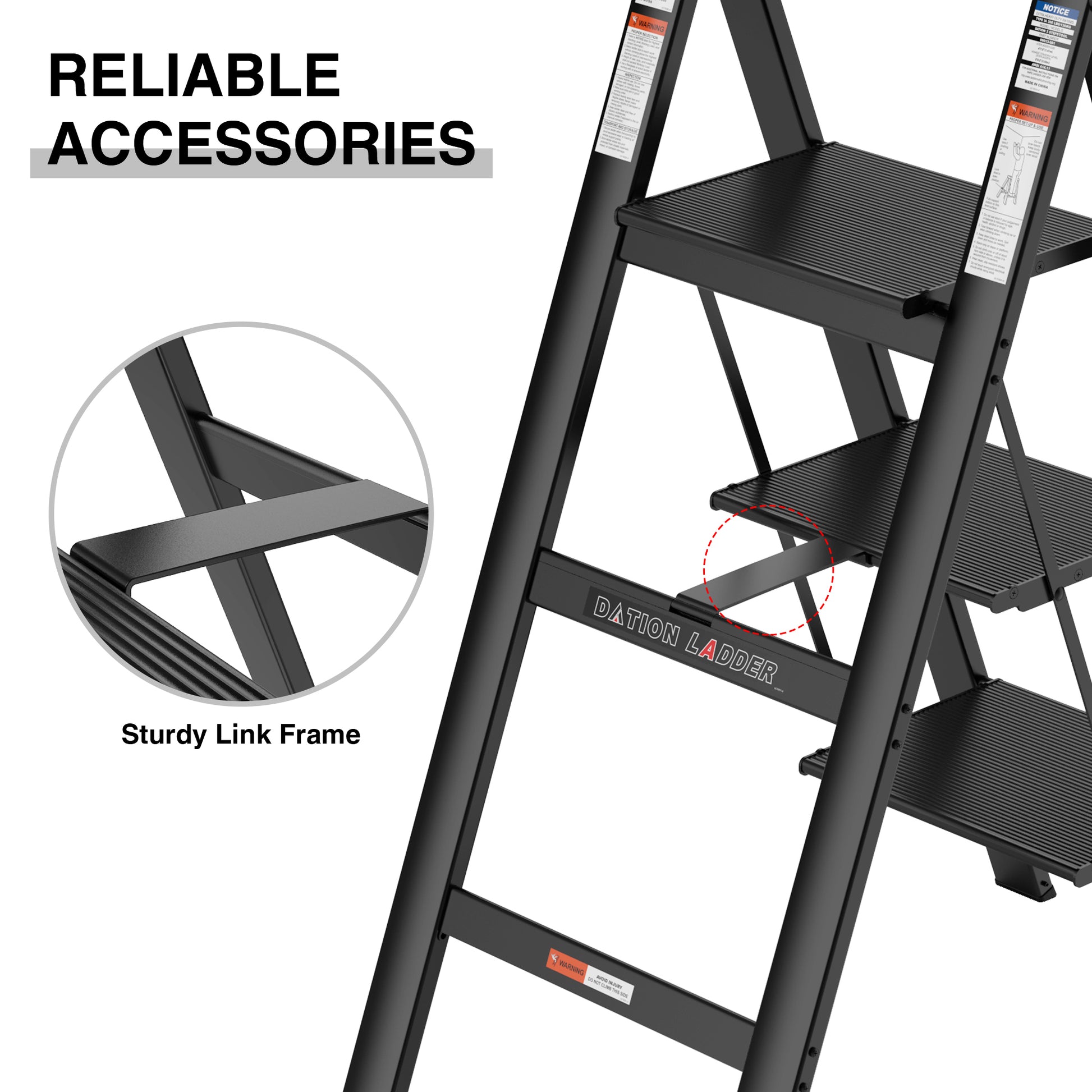 3 Step Ladder, Retractable Handgrip Folding Step Stool With Anti Slip Wide Pedal, Aluminum Stool Ladders 3 Steps, 300Lbs Safety Household Ladder Black Pc Aluminium