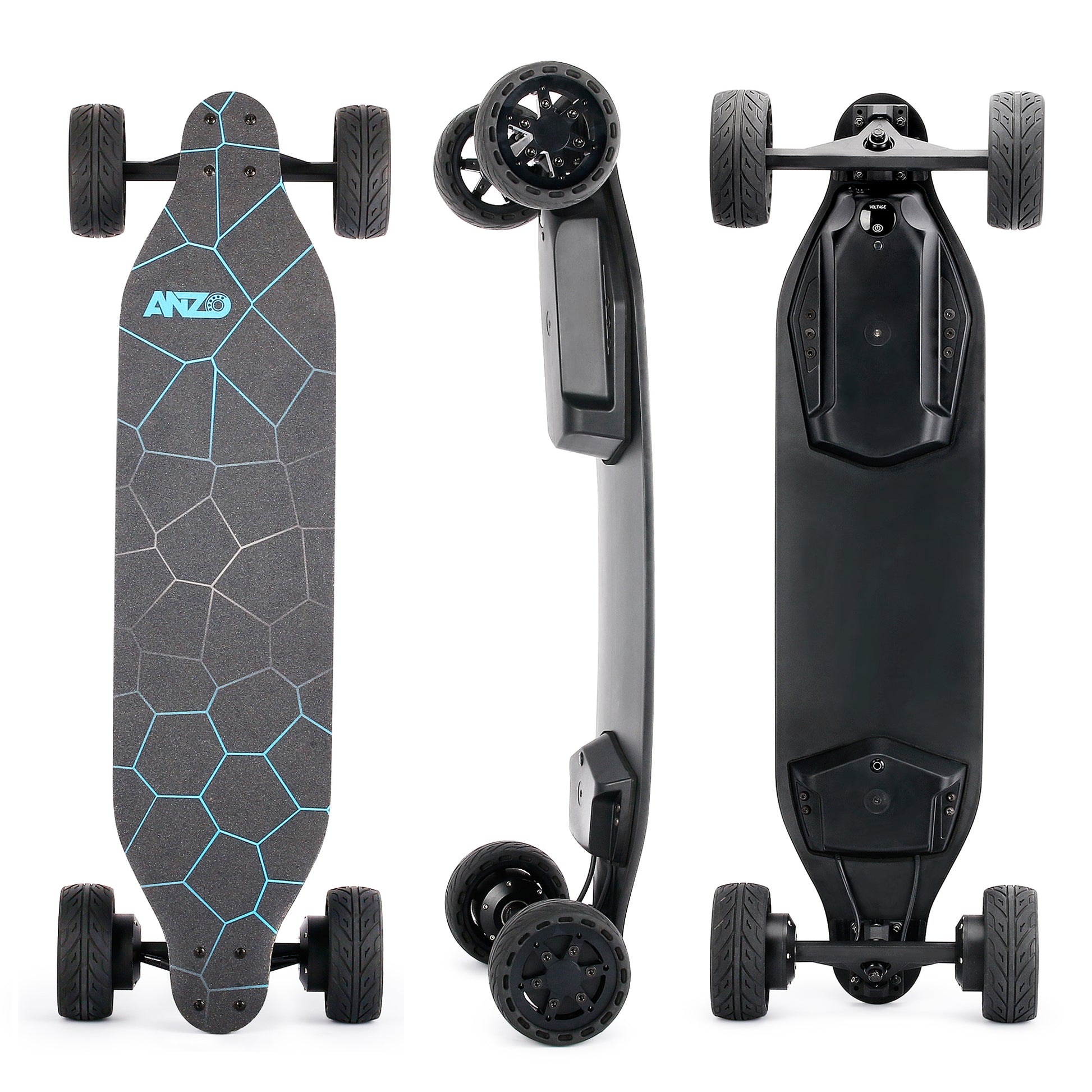 All Terrain Dual 1000*2 Hub Motor Electric Skateboard With 32Mph Max Speed,25Miles Range,9600Mah Battery. Black Gray Carbon Fiber