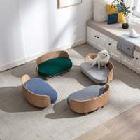 Scandinavian Style Elevated Dog Bed Pet Sofa With Solid Wood Legs And Bent Wood Back, Velvet Cushion, Walnut Light Grey Foam Solid Wood