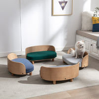 Scandinavian Style Elevated Dog Bed Pet Sofa With Solid Wood Legs And Bent Wood Back, Velvet Cushion, Walnut Light Grey Foam Solid Wood