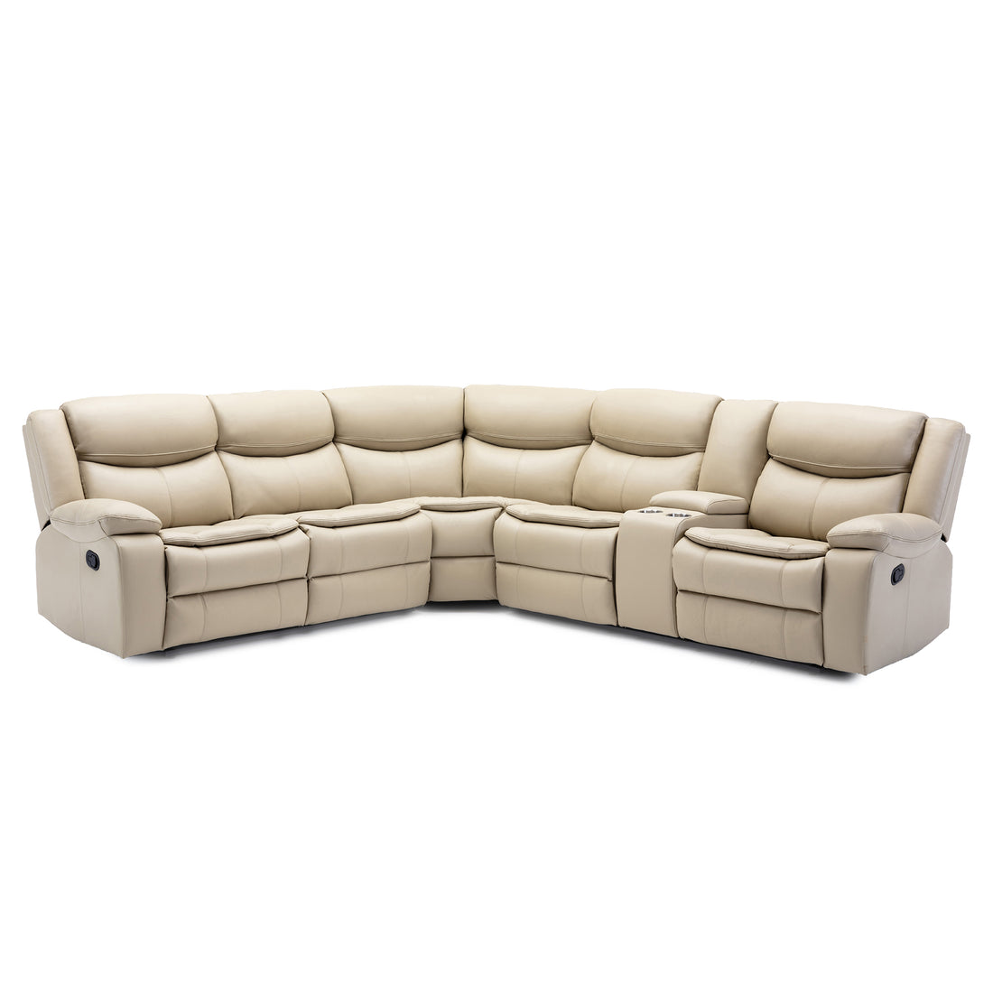 L Shapeleather Manual Reclining Sectional Sofa Set, Cream Cream Faux Leather