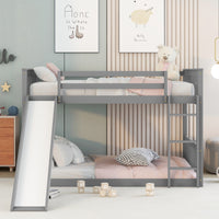 Full Over Full Bunk Bed With Slide And Ladder In Grey Color Grey Pine