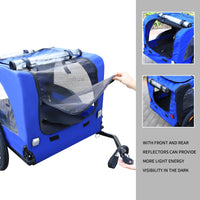 Blue High Quality 16 Inch Air Wheel Pet Bike Trailer For Dogs Foldable Bicycle Pet Trailer Blue Oxford Fabric Steel