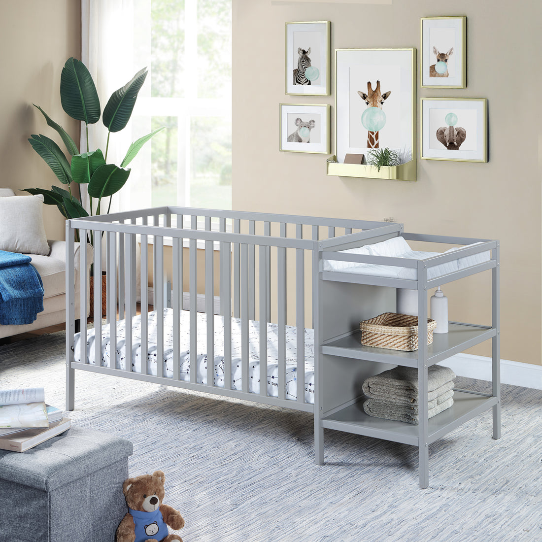 Palmer 3 In 1 Convertible Crib And Changer Combo Gray Gray Solid Wood