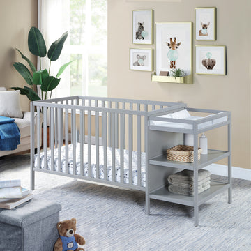 Palmer 3 In 1 Convertible Crib And Changer Combo Gray Gray Solid Wood