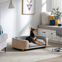 Scandinavian Style Elevated Dog Bed Pet Sofa With Solid Wood Legs And Bent Wood Back, Velvet Cushion,Large Size Light Grey Foam Solid Wood