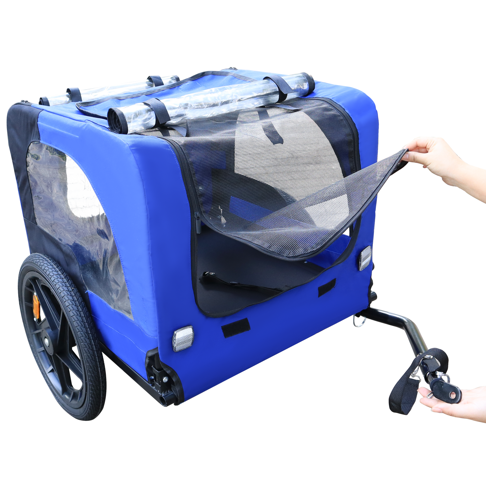 Blue High Quality 16 Inch Air Wheel Pet Bike Trailer For Dogs Foldable Bicycle Pet Trailer Blue Oxford Fabric Steel