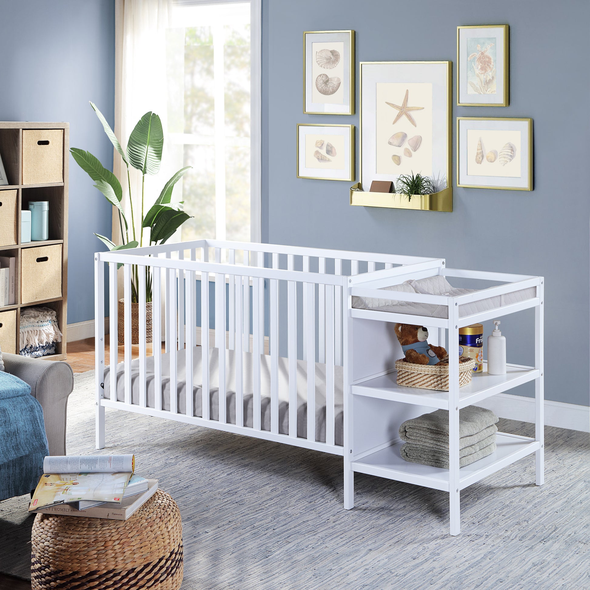 Palmer 3 In 1 Convertible Crib And Changer Combo White White Solid Wood