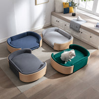 Scandinavian Style Elevated Dog Bed Pet Sofa With Solid Wood Legs And Bent Wood Back, Velvet Cushion,Large Size Green Foam Solid Wood