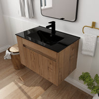 30 Inch Bathroom Vanity With Black Ceramic Basin And Adjust Open Shelf Kd Packing Imitative Oak Plywood