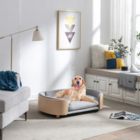 Scandinavian Style Elevated Dog Bed Pet Sofa With Solid Wood Legs And Bent Wood Back, Velvet Cushion,Large Size Light Grey Foam Solid Wood