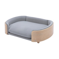 Scandinavian Style Elevated Dog Bed Pet Sofa With Solid Wood Legs And Bent Wood Back, Velvet Cushion,Large Size Light Grey Foam Solid Wood