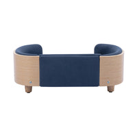 Scandinavian Style Elevated Dog Bed Pet Sofa With Solid Wood Legs And Bent Wood Back, Velvet Cushion,Small Size Dark Blue Foam Solid Wood