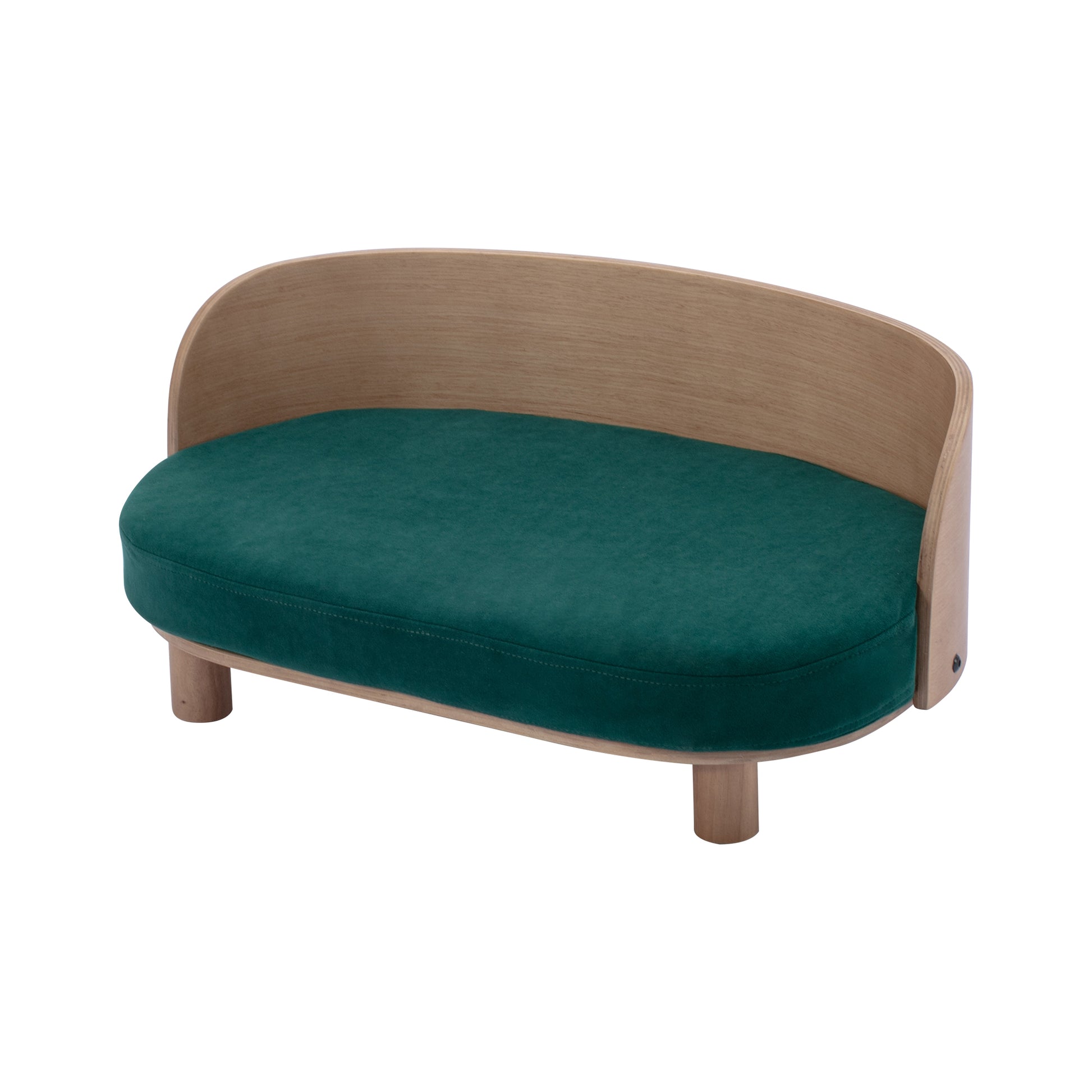 Scandinavian Style Elevated Dog Bed Pet Sofa With Solid Wood Legs And Bent Wood Back, Velvet Cushion, Walnut Green Foam Solid Wood