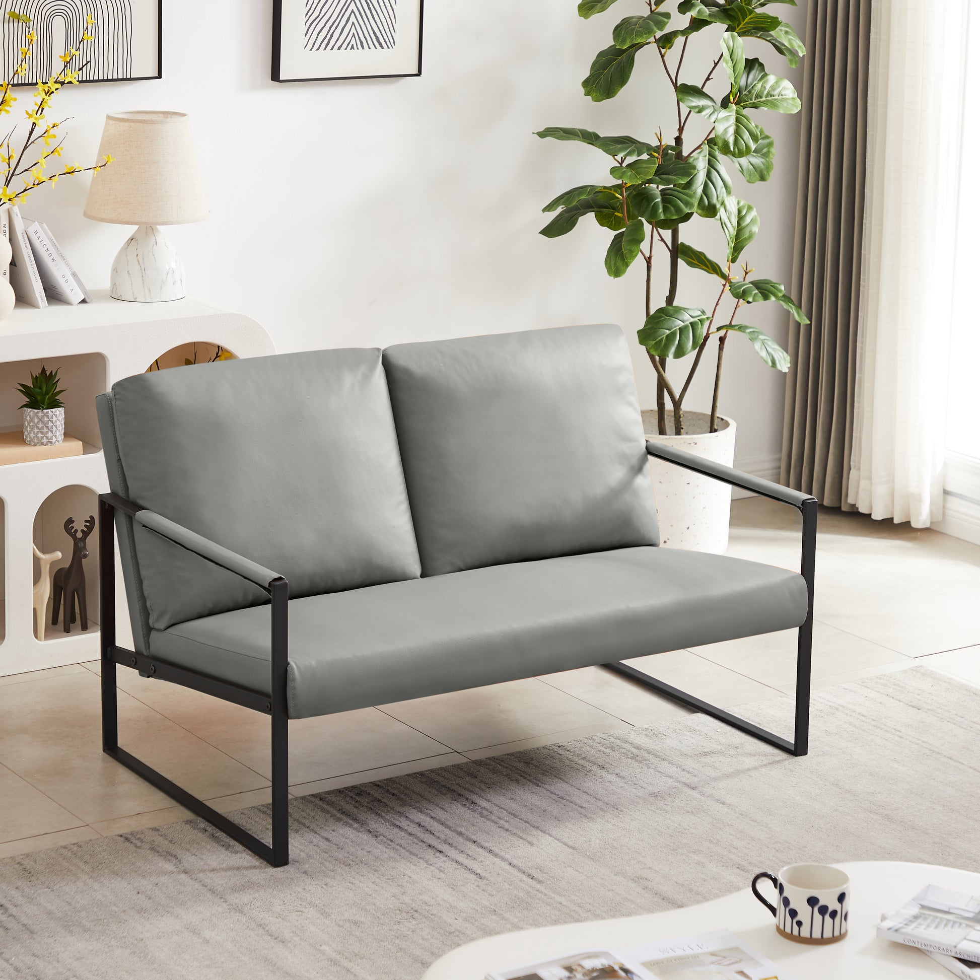 Lounge, Living Room, Office Or The Reception Area Pvc Leather Accent Arm Chair With Extra Thick Padded Backrest And Seat Cushion Sofa Chairs,Non Slip Adsorption Feet,Sturdy Metal Frame,Gray Gray