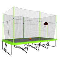 10Ft By 17Ft Rectangule Trampoline With Green Fabric Black Powder Coated Galvanized Steel Tubes With Basketball Hoop System Advanced Ladder Green Steel