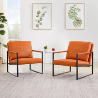 Lounge, Living Room, Office Or The Reception Area Pvc Leather Accent Arm Chair With Extra Thick Padded Backrest And Seat Cushion Sofa Chairs,Non Slip Adsorption Feet,Sturdy Metal Frame,Orange Orange